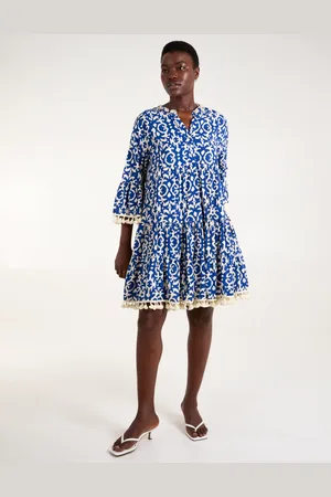 Blue Vanilla Tassel & Shell Neck Smock Dress - M /