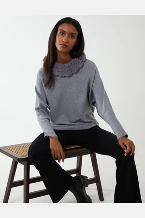 Blue Vanilla Fur Collar Batwing Jumper - S/M /