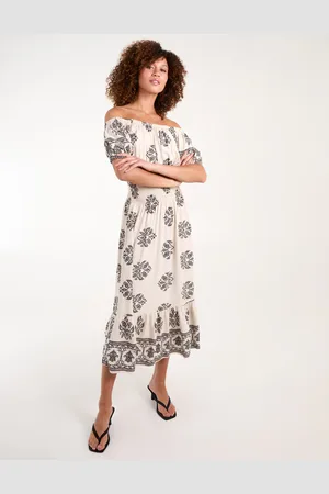 Blue Vanilla Batik Print Shirred Waist Gypsy Midi Dress - M /