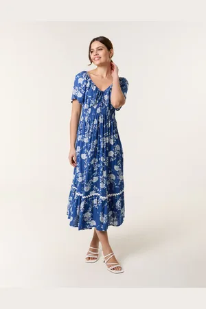 Blue Vanilla Rick Rack Woven Midi Dress - L /