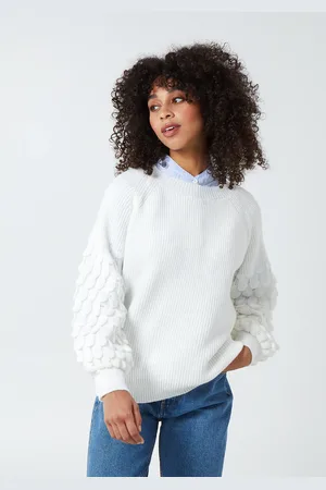 Blue Vanilla Crewneck Jumper With Scalloped Knit Sleeve - L /