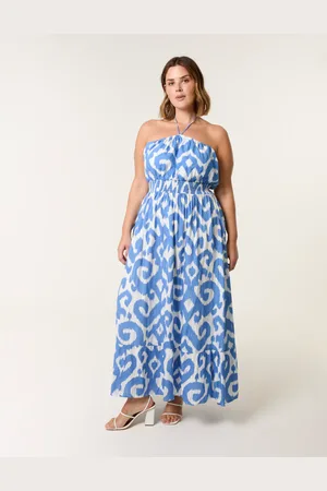 Blue Vanilla Curve Bandeau Shirred Waist Dress - 18/20 /