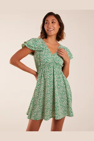 Blue Vanilla Double Ruffle Empire Shirred Mini Dress - 12 /