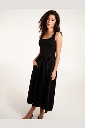 Blue Vanilla Square Neck Sleeveless Midi Pocket Dress - ONE /
