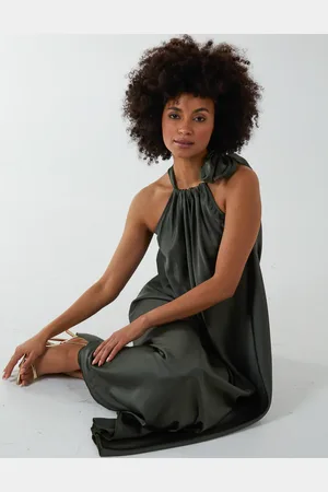 Blue Vanilla Satin Tie Neck Dress - ONE /
