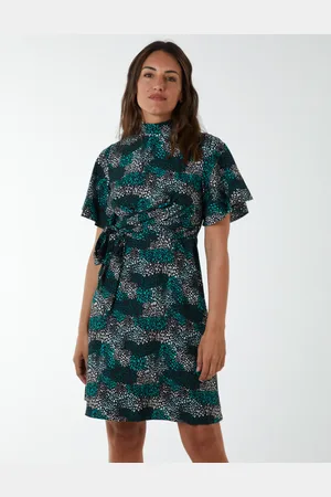 Blue Vanilla Wrap Front High Neck Dress With Angel Sleeve - 10 /