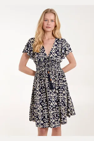 Blue Vanilla V Neck Mini Dress With Flutter Sleeve - L /