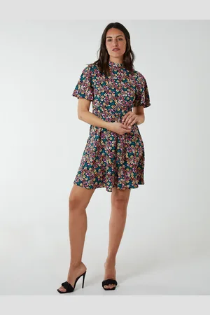 Blue Vanilla Floral Print Angel Sleeve Dress - 12 /