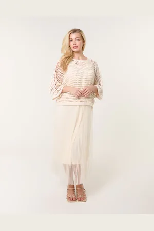 Blue Vanilla Crochet Top Pleat Dress - M/L /