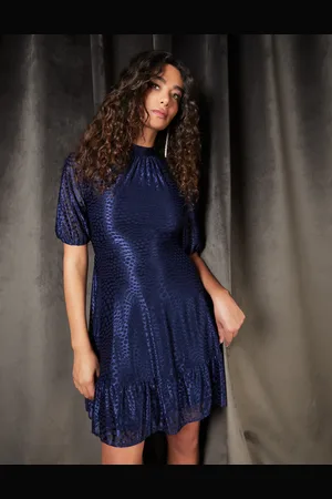 Blue Vanilla Mesh High Neck Tier Dress - 12 /