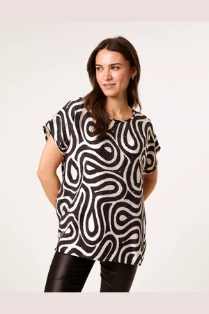 Blue Vanilla Round Neck Top With Abstract Print - M/L /