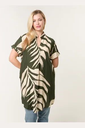 Blue Vanilla Palm Print Tunic Top - L /
