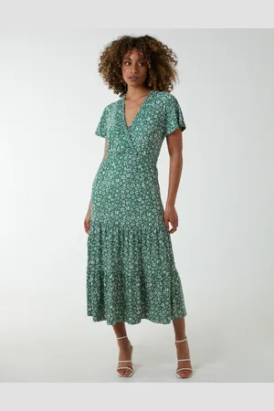 Blue Vanilla Wrap Shirring Elastic Midi Dress - L /