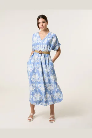 Blue Vanilla Abstract Floral Print Dress - ONE /