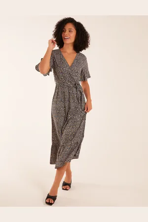 Blue Vanilla Leopard Wrap Cross Over Midi Dress - 10 /