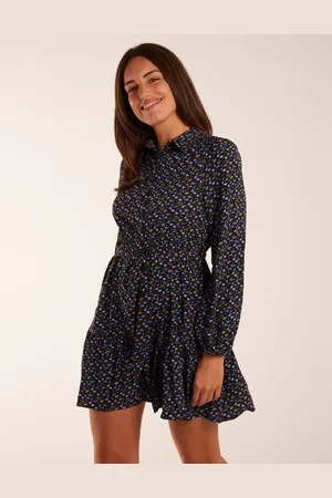 Blue Vanilla Ruched Shoulder Mini Shirt Dress - M /