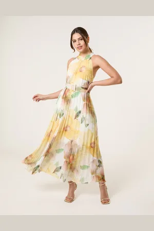 Blue Vanilla Flower Print Pleated Swirl Dress - M/L /