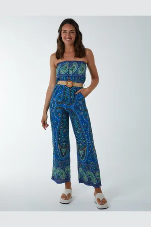 Blue Vanilla Paisley Woven Belted Bandeau Jumpsuit - 10 /