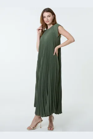 Blue Vanilla Pleated Plain Long Dress - ONE /