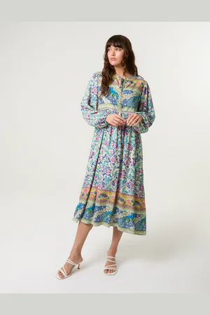 Blue Vanilla Printed Tie Front Midi Dress - L/XL /