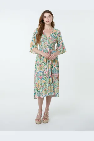 Blue Vanilla V Neck Paisley Print Midi Dress - L/XL /
