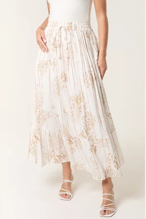 Blue Vanilla Gold Foil Print Peplum Hem Skirt - M/L /