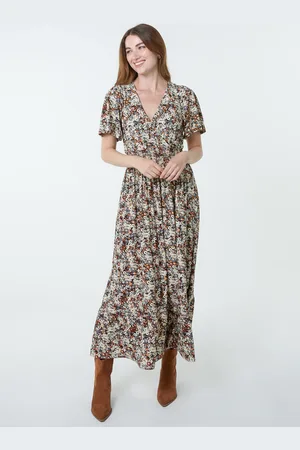 Blue Vanilla Ditsy Floral Wrap Front Shirred Waist Maxi Dress - L/XL /