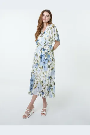 Blue Vanilla Short Sleeve Wrap Pleat Dress - L /