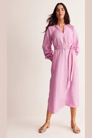 Boden Linen Midi Smocked Dress-Sweet Lilac Female