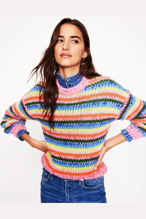 Boden Striped Fluffy Chunky Jumper-Chunky Rainbow Stripe Female