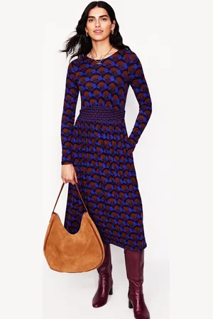 Boden Thea Long Sleeve Jersey Dress-Damson, Poppy Stamp Female