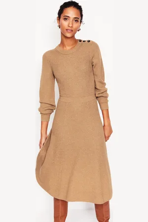 Boden Button Shoulder Knitted Dress-Camel Melange Female