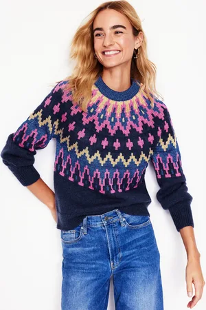 Boden Kat Sparkly Fair Isle Jumper-Navy Female