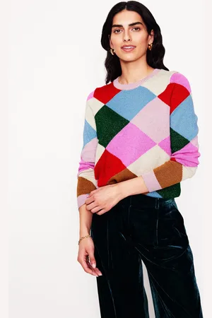 Boden Sparkly Argyle Jumper-Multi Rainbow, Argyle Female