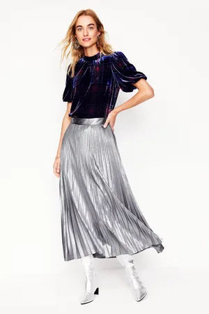 Boden Camilla Metallic Midi Skirt-Silver Female