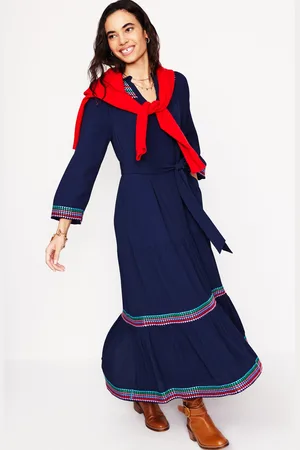 Boden Embroidered Yoke Midi Dress-Navy Female