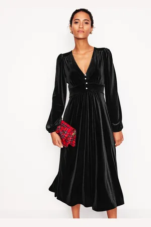 Boden Jocelyn Velvet Tea Dress-Black Female