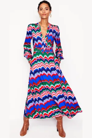 Boden Ivy Smocked Midi Dress-Multi, Abstract Wave Female