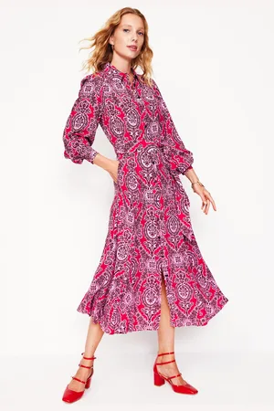 Boden Martha Godet Maxi Shirt Dress-Bright Ruby, Opulent Vine Female