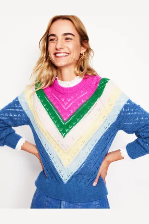 Boden Alice Fluffy Raglan Jumper-Blue and Pink Chevron Female