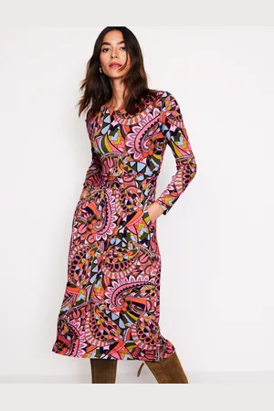 Boden Amelie Long Sleeve Midi Dress-Multi, Kaleidoscopic Paisley Female