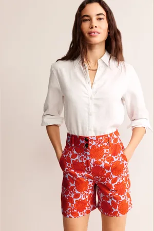 Boden Westbourne Linen Shorts-Firecracker, Gardenia Swirl Female