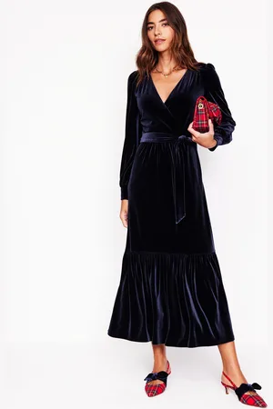 Boden Ophelia Velvet Midi Wrap Dress-Navy Female