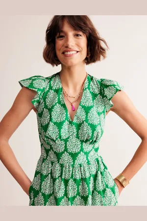 Boden May Cotton Midi Tea Dress-Green Tambourine, Floret Female