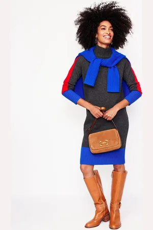 Boden Jessica Merino Knitted Dress-Charcoal Colorblock Female