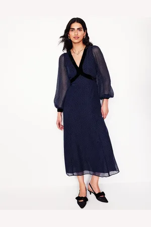 Boden Devore Maxi Tea Dress-Navy, Devore Spot Female