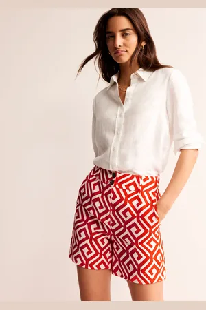 Boden Westbourne Linen Shorts-Flame Scarlet, Maze Female