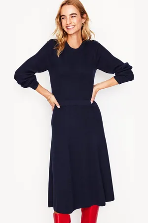 Boden Button Shoulder Knitted Dress-Navy Female