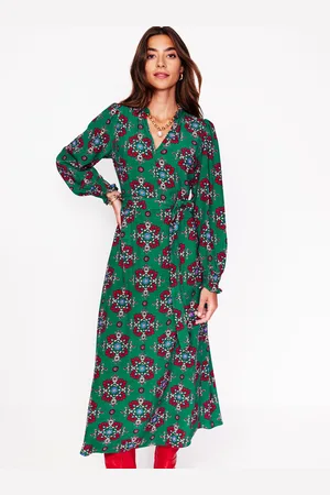 Boden Easy Notch Midi Dress-Green, Adorned Stamp Female