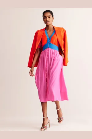 Boden Elsa Midi Tea Dress-Sangria Sunset Colourblock Female